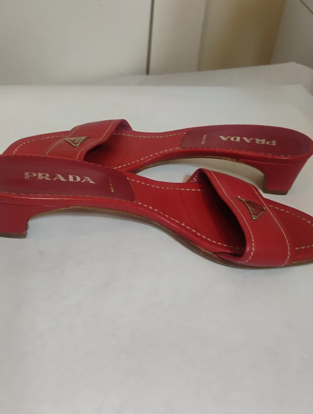 PRADA Iconic Logo Triangle Logo Heeled Red Leather PhoSexy Leather Size 38 Y2K - Picture 12 of 15